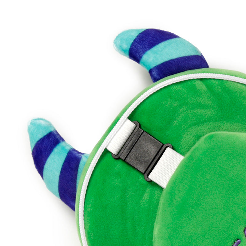 Gary The Green Monster Travel Pillow Set Showing Quick Release Clip