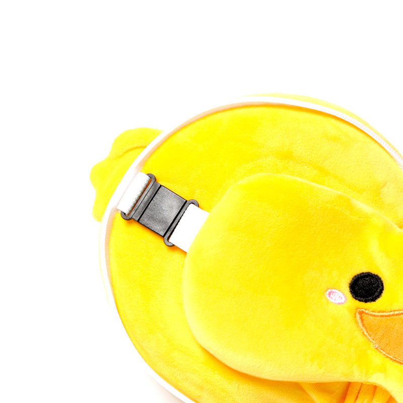 Clara The Duck Travel Pillow Set Showing Quick Release Clip