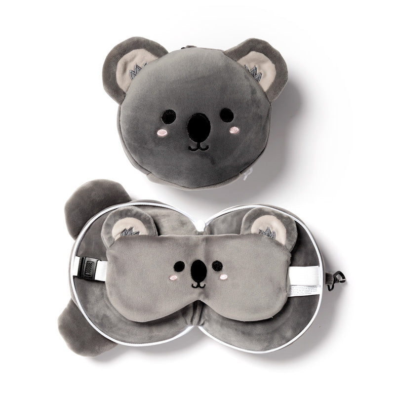 Bindi The Koala Travel Pillow Set Front View Open And Closed