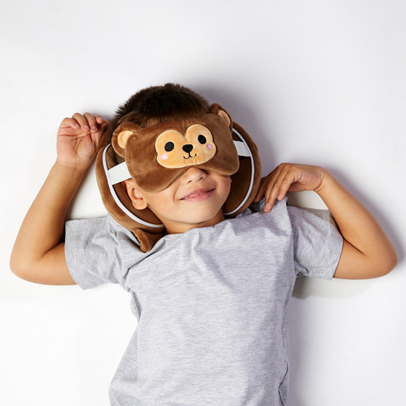 Jeremy The Monkey Travel Pillow Set Open On Model