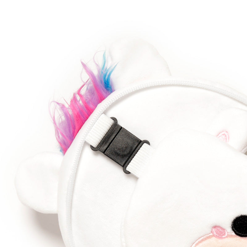 Astrid The Unicorn Travel Pillow Set Showing Quick Release Clip