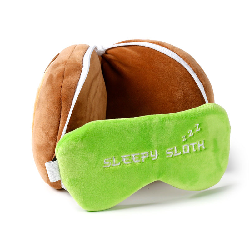 Cody The Sloth Travel Pillow Set Open Resting On Table