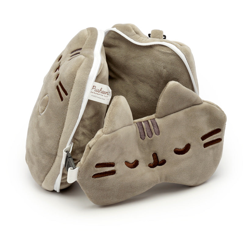 Pusheen The Cat Travel Pillow Set Open Resting On Table