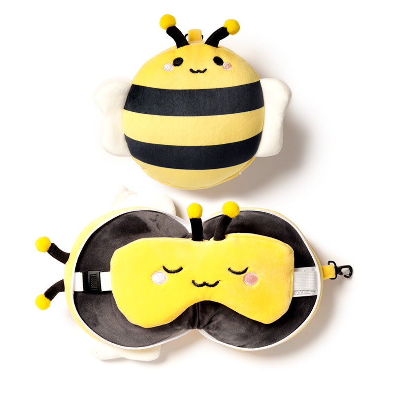 Bobby The Bee Travel Pillow Set Front View Open And Closed