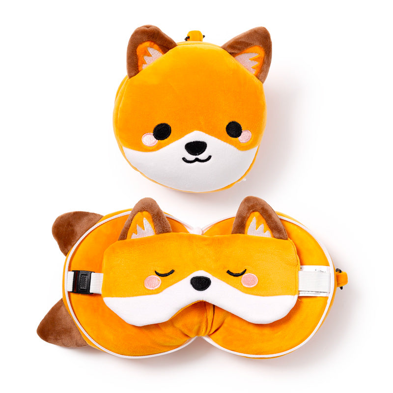 Finnick The Fox Travel Pillow Set Front View Open And Closed