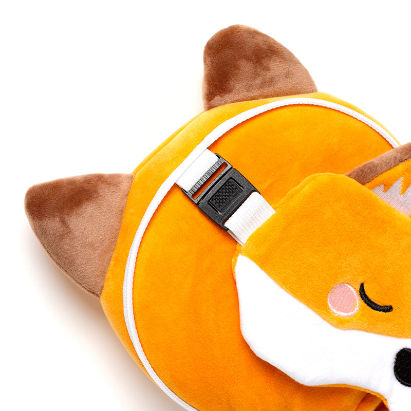 Finnick The Fox Travel Pillow Set Showing Quick Release Clip