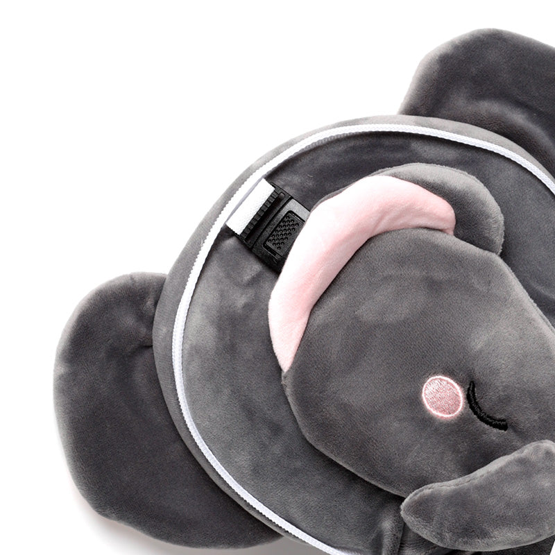 Janu The Elephant Travel Pillow Set Showing Quick Release Clip