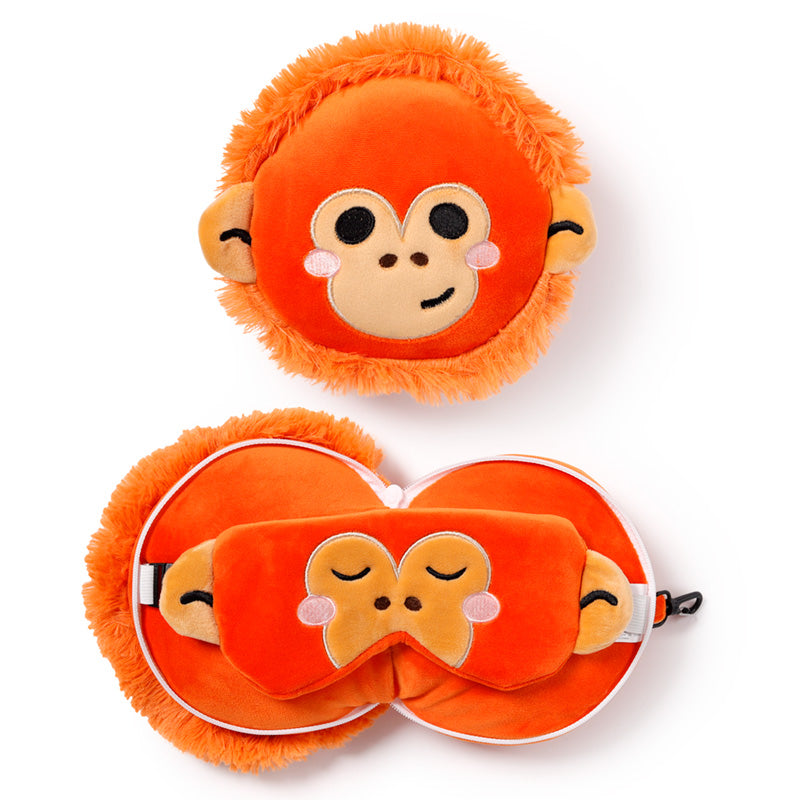 Honey The Orangutan Travel Pillow Set Front View Open And Closed