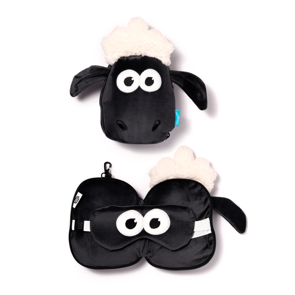 Shaun The Sheep Travel Pillow Set Front View Open And Closed