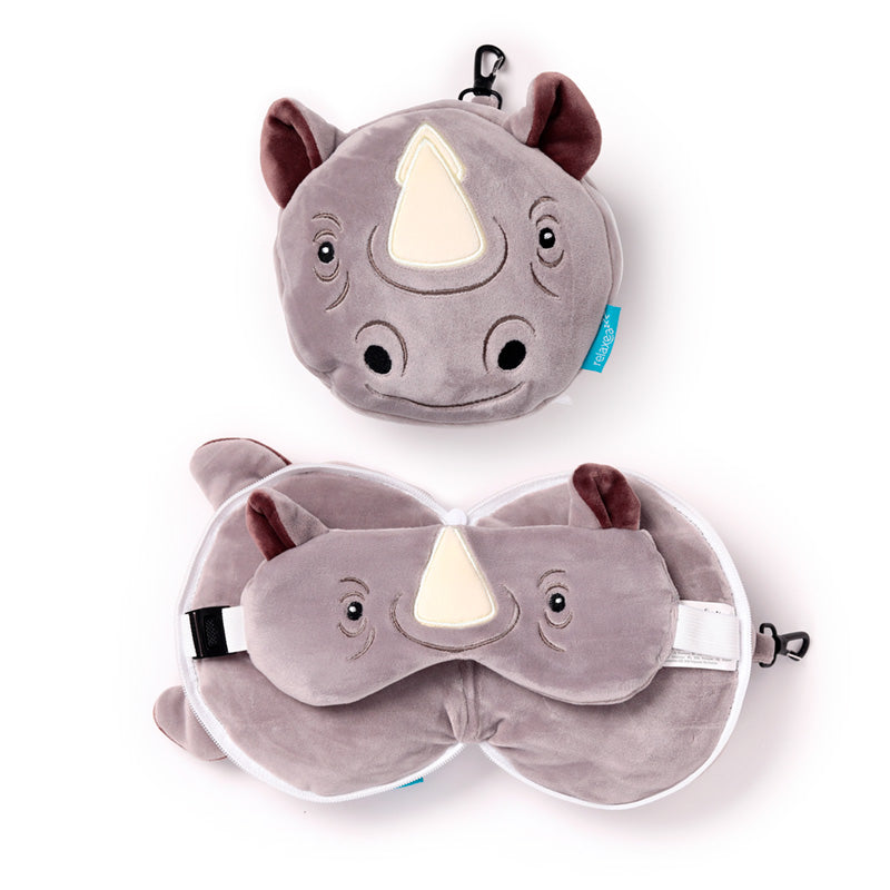 Rhino Travel Pillow Set Front View Open And Closed