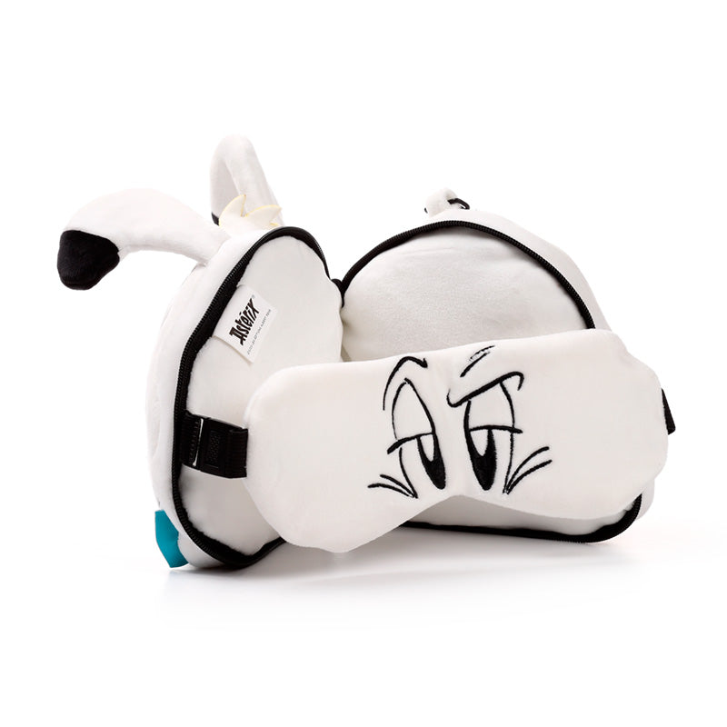 Idefix (Dogmatix) The Dog Asterix Travel Pillow Set Open Resting On Table
