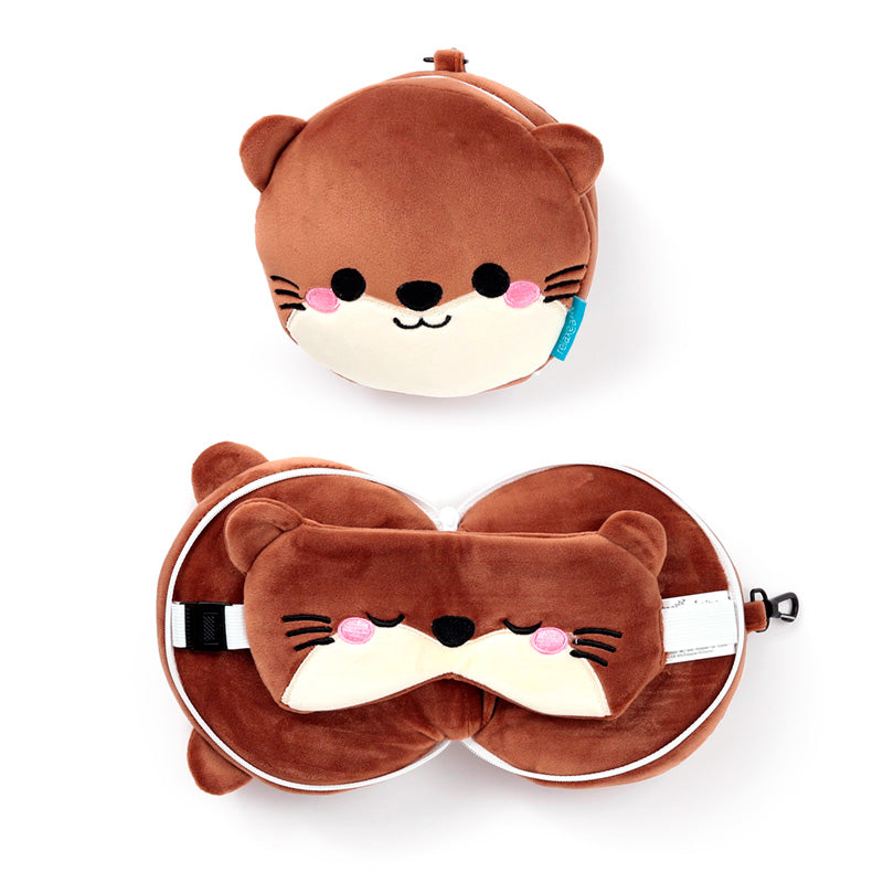 Henry The Otter Travel Pillow Set Front View Open And Closed