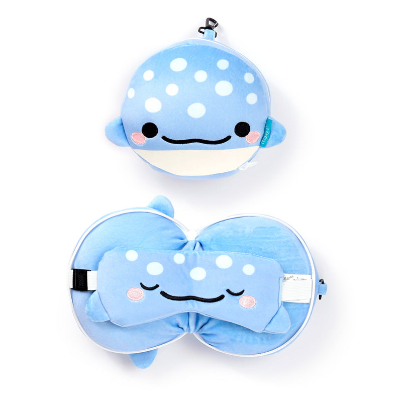 Aoi The Whale Shark Travel Pillow Set Front View Open And Closed