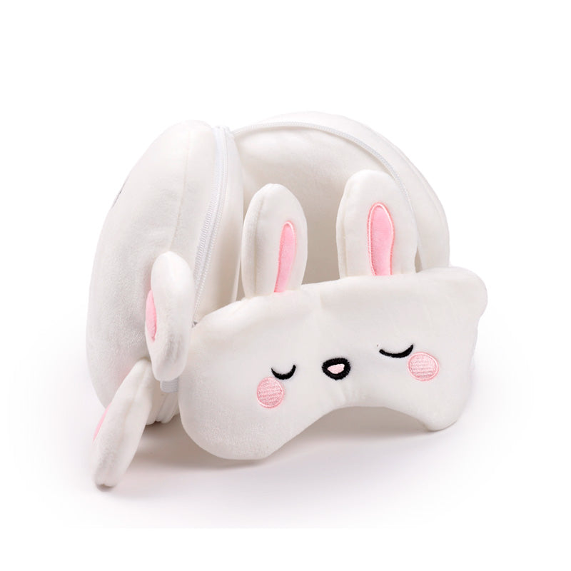 Frances The Rabbit Travel Pillow Set Open Resting On Table