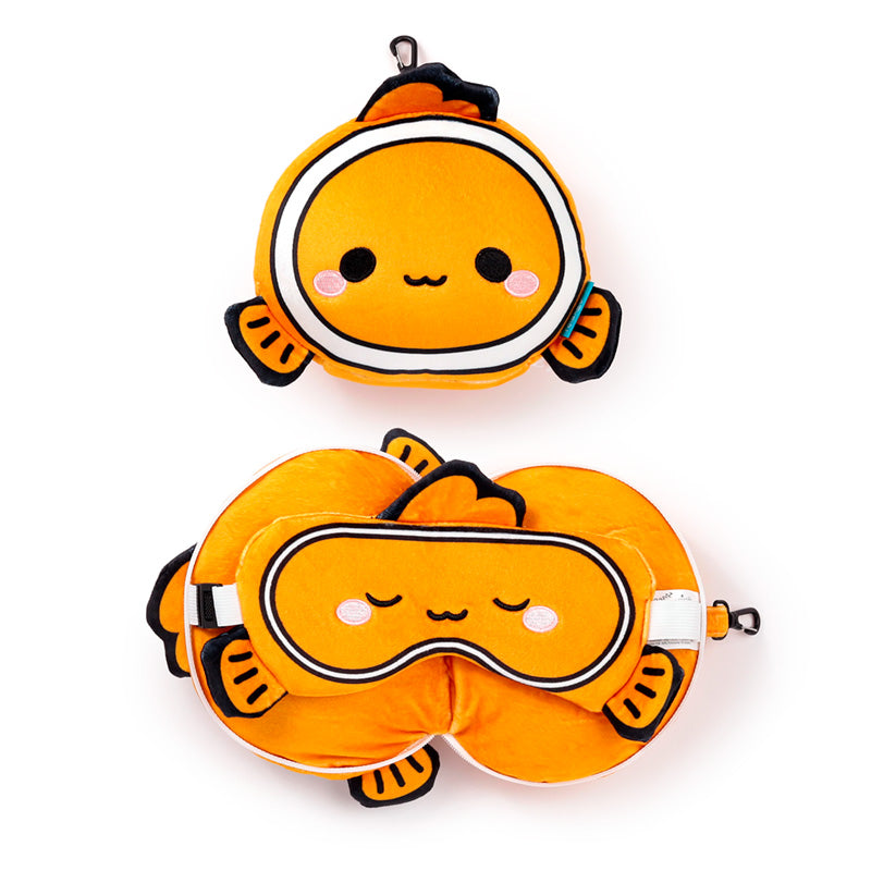 Finley The Clown Fish Travel Pillow Set Front View Open And Closed