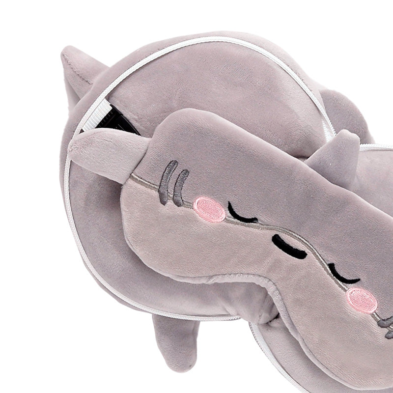 Archie The Shark Travel Pillow Set Showing Quick Release Clip