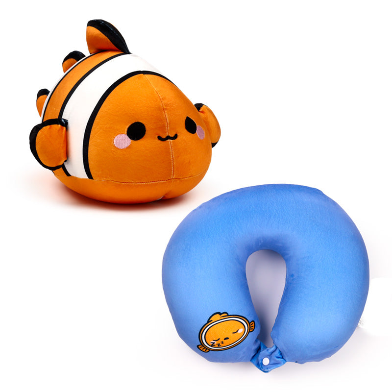 Finley The Clown Fish 2-In-1 Travel Pillow & Plush Toy Set View Of Both Toy And Neck Pillow