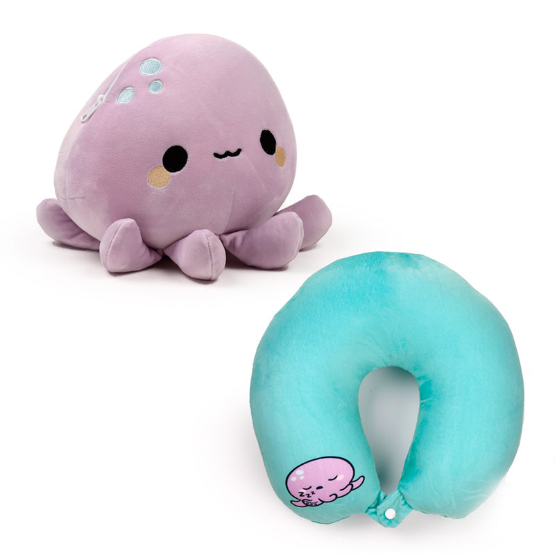 Wendy The Octopus 2-In-1 Travel Pillow & Plush Toy Set View Of Both Toy And Neck Pillow