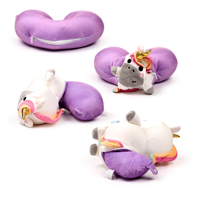Astra The Unicorn 2-In-1 Travel Pillow & Plush Toy Set Mid Way Through The Transition
