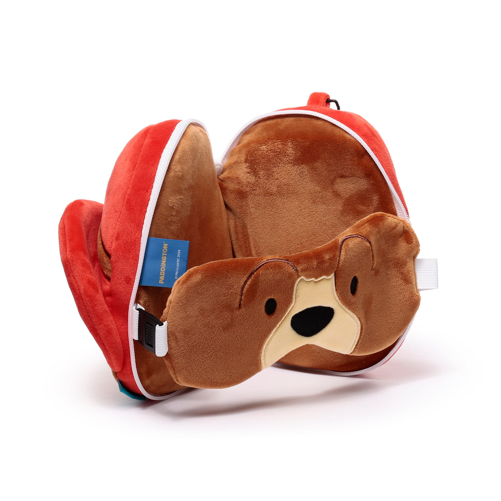 Paddington Bear Travel Pillow Set Open Resting On Table