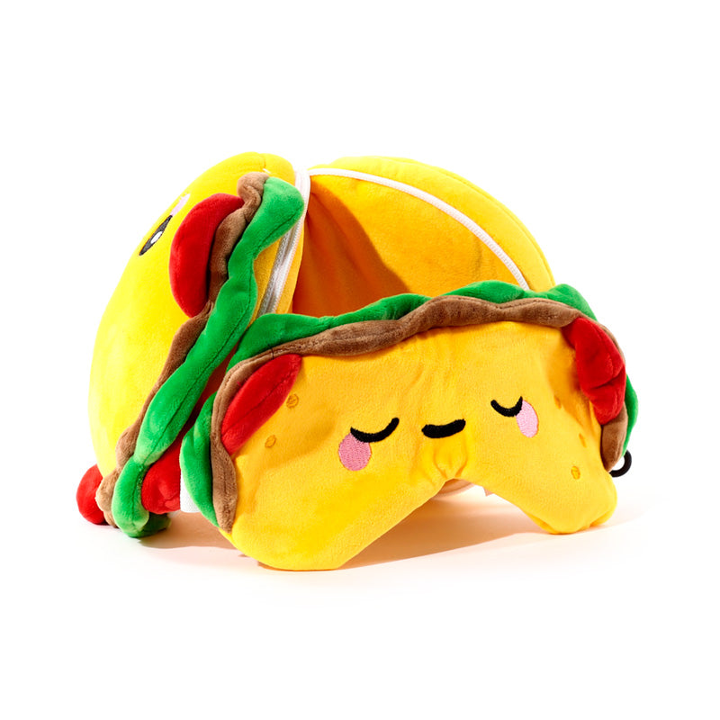 Frida The Taco Travel Pillow Set Open Resting On Table