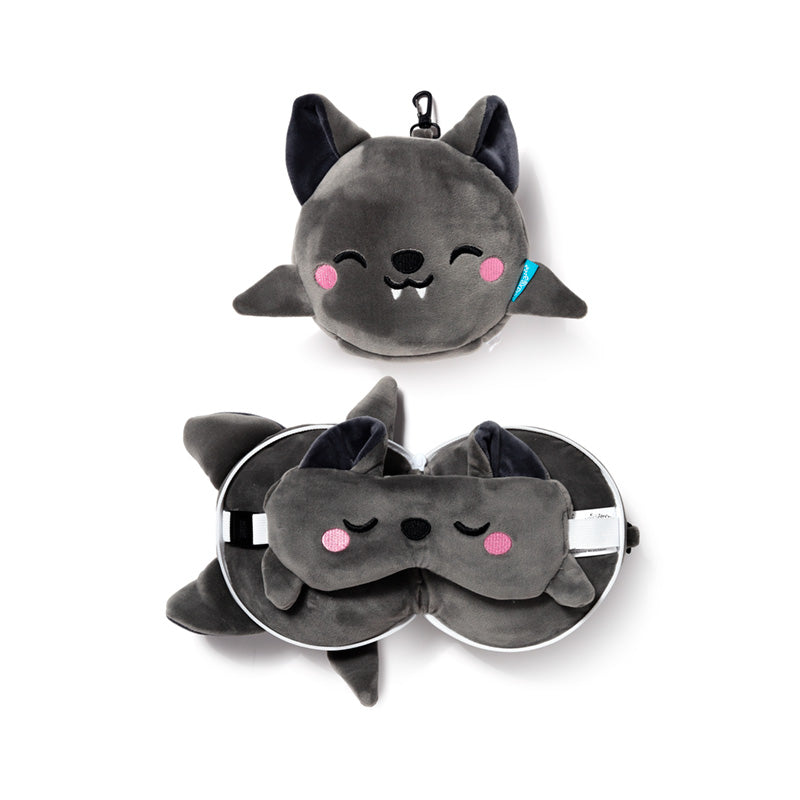 Dexter The Bat Travel Pillow Set Front View Open And Closed