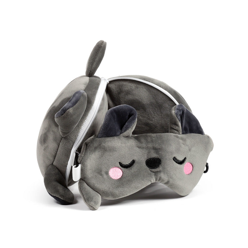 Dexter The Bat Travel Pillow Set Open Resting On Table