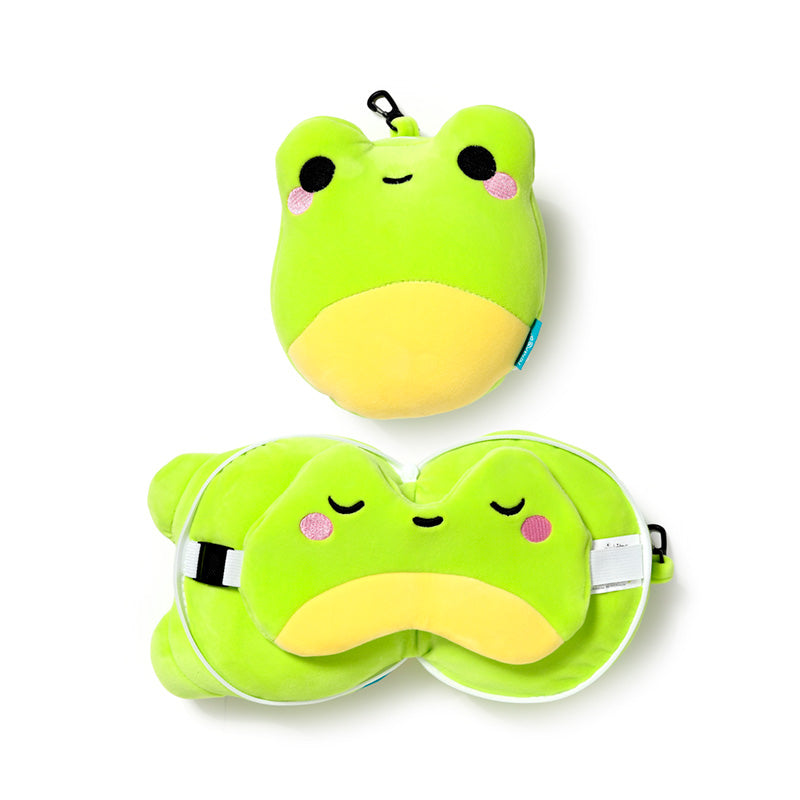 Silas The Frog Travel Pillow Set Front View Open And Closed