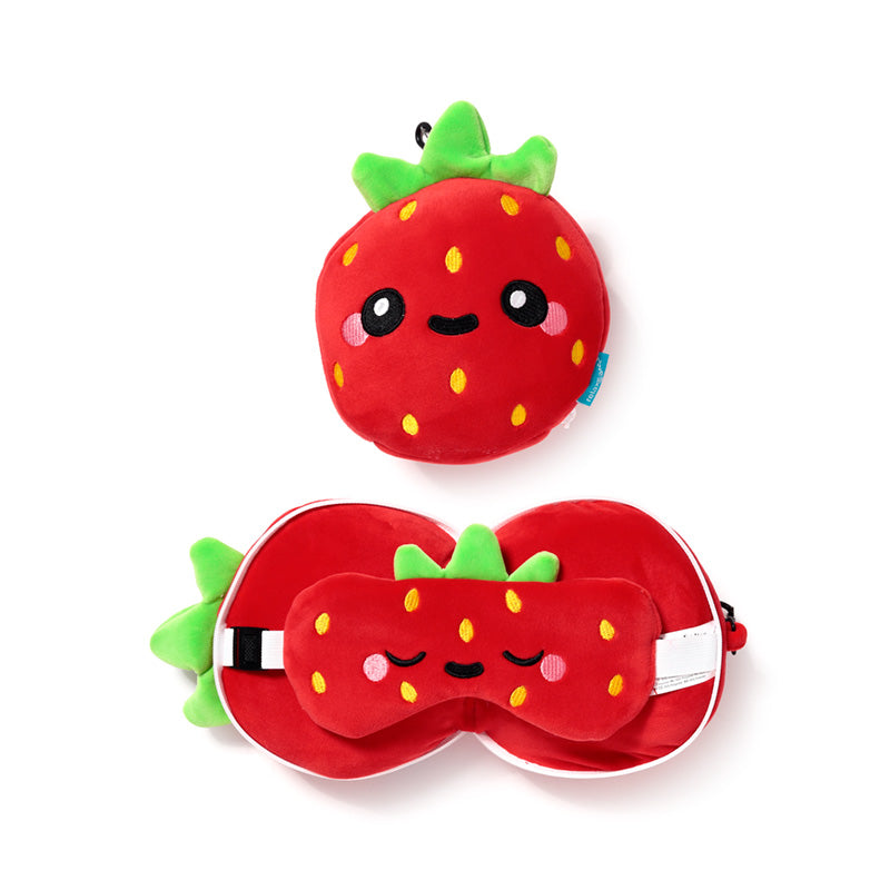 Elidi The Strawberry Travel Pillow Set Front View Open And Closed