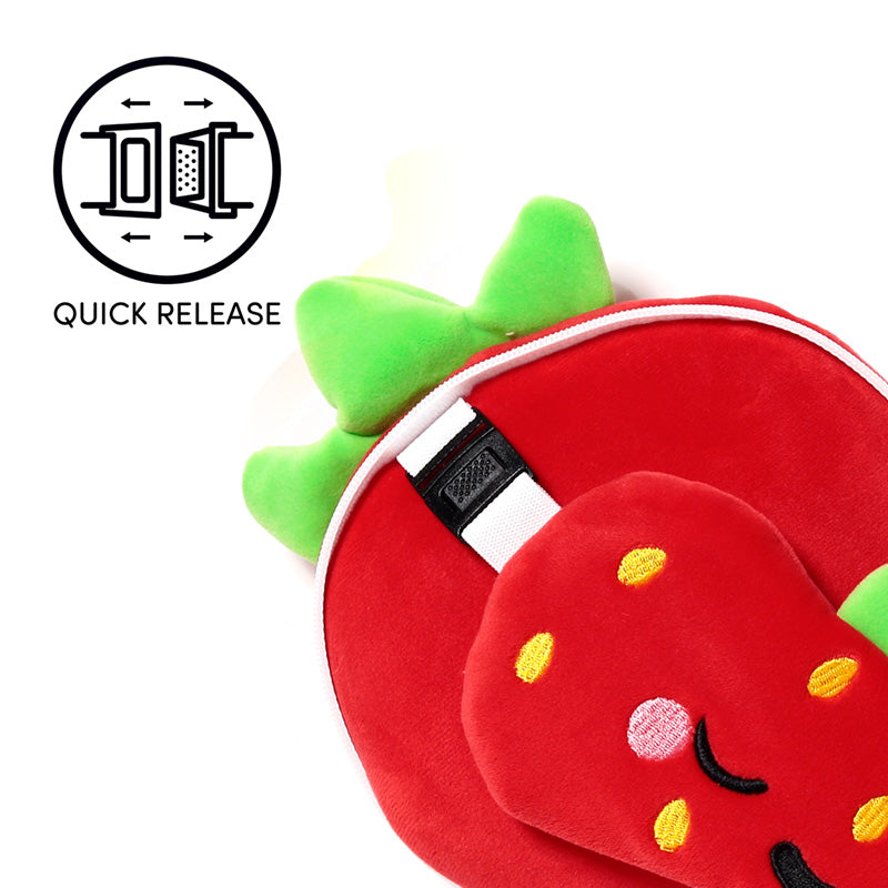 Elidi The Strawberry Travel Pillow Set Showing Quick Release Clip