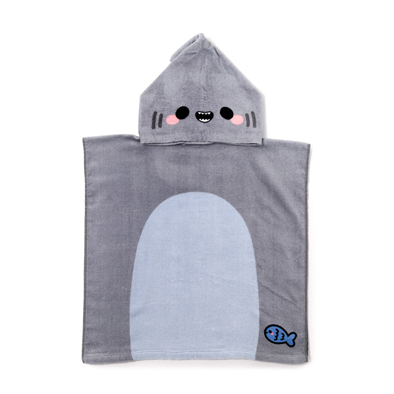 Archie The Shark Kids Hooded Poncho Towel Front View Flat