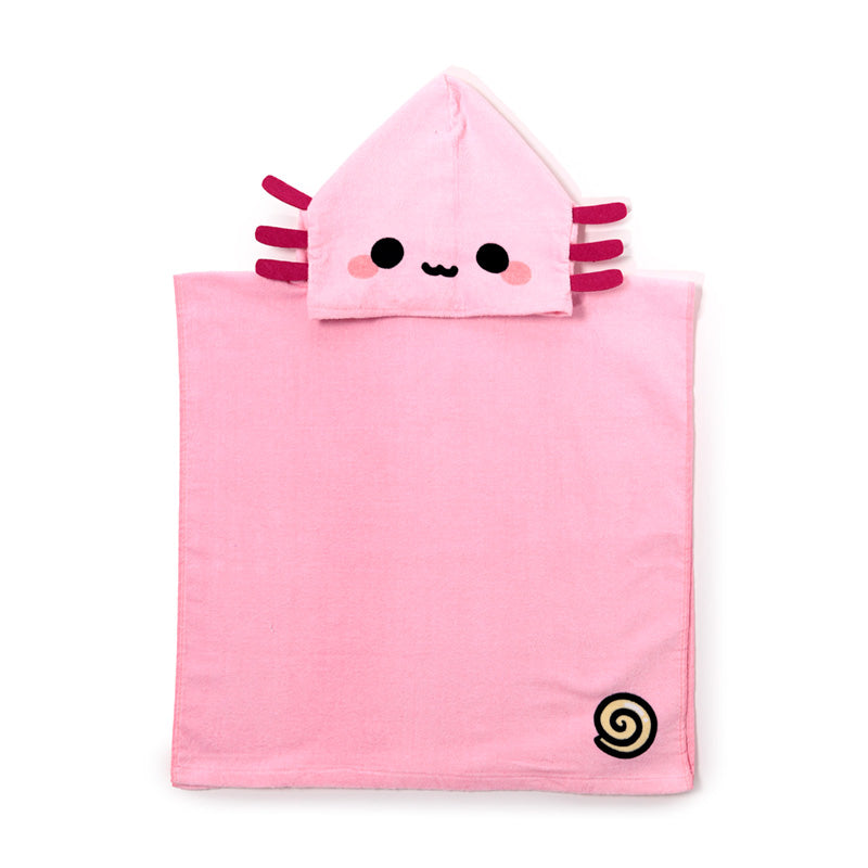 Maddie The Axolotl Kids Hooded Poncho Towel Front View Flat