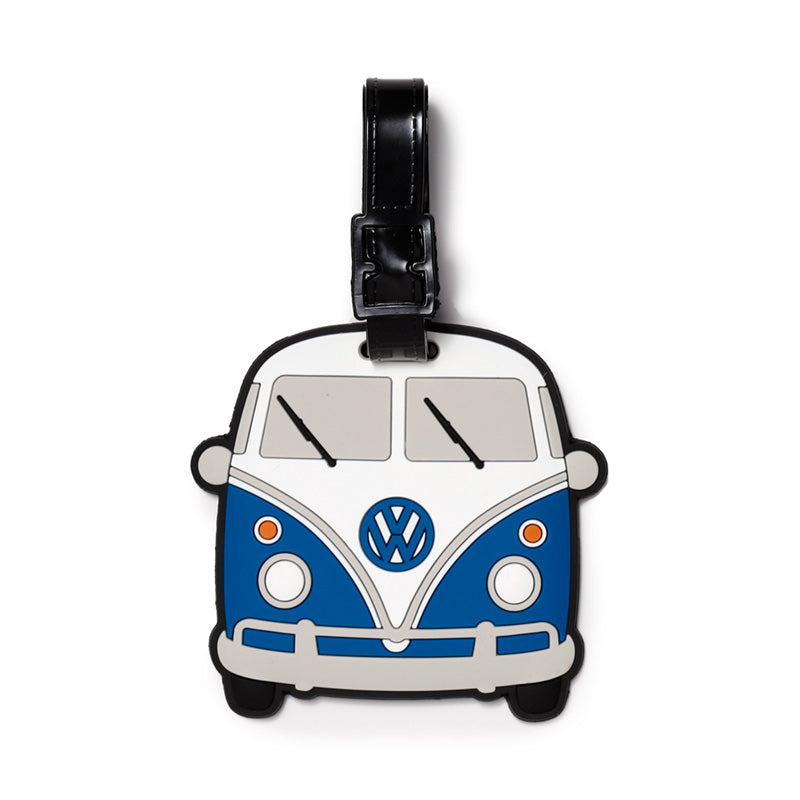 Blue Vw Camper Bus Luggage Tag Front View